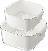 jioko 8.2 QT Kitchen Colanders Bowl Set, Fruit Vegetable Washing Basket, 4 in 1 Food Fruit Strainers, Large Plastic Double Layered Basin for Pasta Salad Berry BPA Free, White
