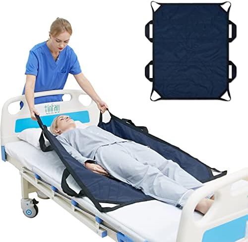 Bed Positioning Pad with Reinforced Handles, 45" X 36" Multipurpose Waterproof Transfer Sheet for Turning, Lifting & Sliding, Reusable Washable Patient Positioning Sheet for Bedridden, Caregiver, Dark