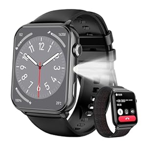 IOWODO Smartwatch Herren Damen 2025 | Bluetooth Anrufe & LED-Leuchte | SpO2 & Schlafüberwachung | 350mAh (6+ Tage) | 2 Armbänder (Silicone/Nylon) | Fitnessuhr für Android & iOS