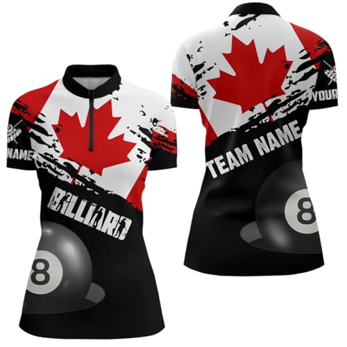 Outfitsuche Personalized Grunge Canada Flag Billiard Women Quarter Zip Shirts Canadian Billiard Shirts T0692