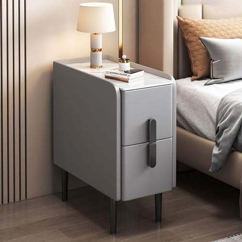 Moderna mesita de noche gris con 2 cajones, elegante armario de almacenamiento para dormitorio y sala de estar, mesa de noche de diseño compacto para pasillo, 30 x 40 x 50 cm
