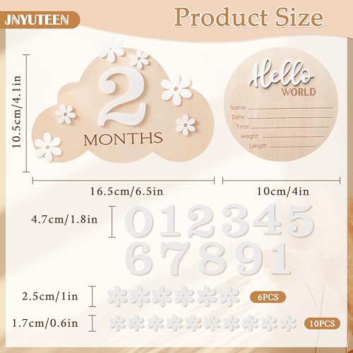 3 Pcs Baby Monthly Milestone Cards, Wooden Baby Month Sign with 11 Numbers and 16 Petal Flower Accessories, Baby Monthly Cards Baby Announcement Sign Baby Milestone Cards for Photo Prop Baby Shower - Image 3