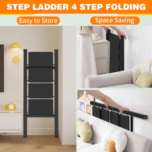 Image of 4 Step Ladder Folding Step Stool, Stable Step Ladder with Wide Pedals & Non-Slip Rubber Feet, Portable & Space Saving Step Ladder for Kitchen /Closet /Adults(16.9 inch W x 39.6 inch H, 350LBs Loading)