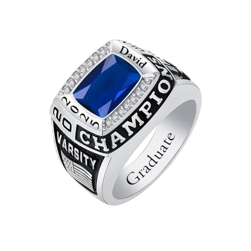 Custom Class Ring 925 Sterling Silver Personalized Birthstone Engraved Graduation Ring 2025 Gift for Men Classmates Teachers Friends