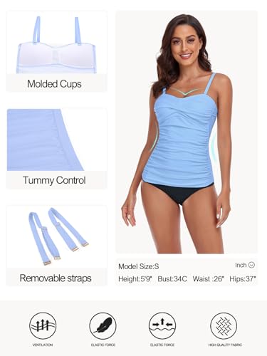 Ocean Blues Women's Strapless Bandeau Swimsuit Top Ruched Tummy Control Tankini Top Only3