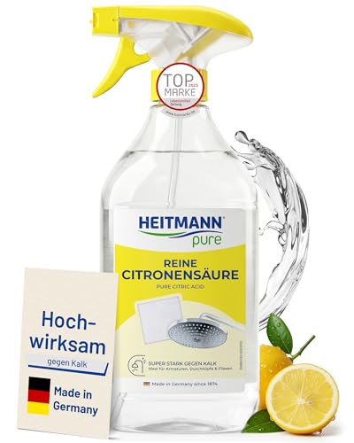 HEITMANN pure Reine Citronensäure 500ml | Effektiver Kalkentferner in Küche & Bad | 100% natürliche Zitronensäure | Idealer Entkalker Kaffeevollautomat Wasserkocher & Waschmaschine