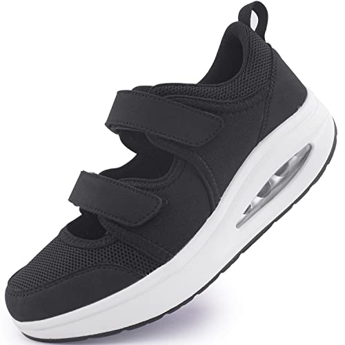 Git-up Sandali Sportivi Donna Scarpe da Lavoro da Infermiera Traspiranti Regolabili Comode Camminate Casual Plantari da Allattamento Sneaker Leggere Artrite, diabete, fascite Plantare, Aria-Nero 37