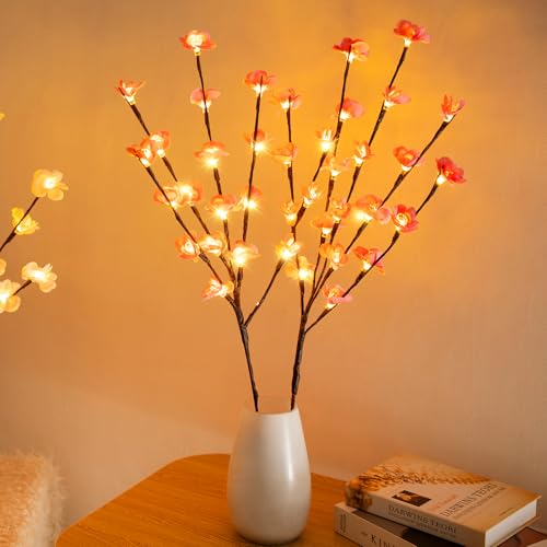 BomKra 2Pcs Cherry Blossom Branches Lights,30in Cherry Blossom Fairy Lights Decor Gift with 40 LED, Battery Powered, Valentine's Day Decorations Indoor for Vases Wedding Party Home Indoor Decor - image 2