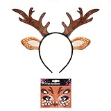 cnomg Reindeer Antlers Headband Deer Antlers Headbands and Face Stickers Set Christmas Party Birthday Makeup Cosplay Reindeer Headband for Halloween Christmas Eve Costume
