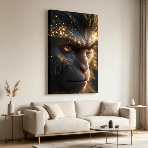 Salon canapé déco murale toile visage singe animalier giclée