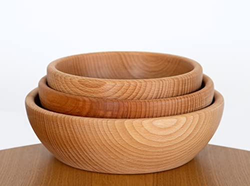 PLATAN ROOM Holzschalen aus Buche 3er Set Schüssel 16 cm, 18 cm, 20 cm Holzteller Salatschüssel Salatschüssel massive Servierschale, nachhaltig Bowl-Set aus Holz Cover