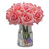 DUYONE Artificial Roses Single Stem 10pcs Fake Silk Flower Arrangement Bouquet Real Touch for Home P