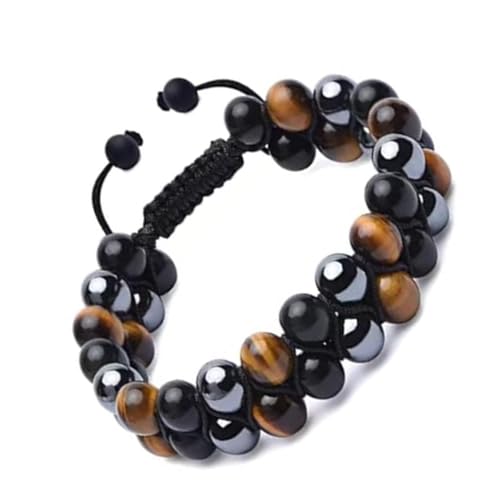 HEALING ZONE Triple Protection Bracelet – Genuine Tigers Eye Black Obsidian and Hematite 8mm Beads Bracelet for Men Women, Crystal Jewelry Gifts for Mother's Day