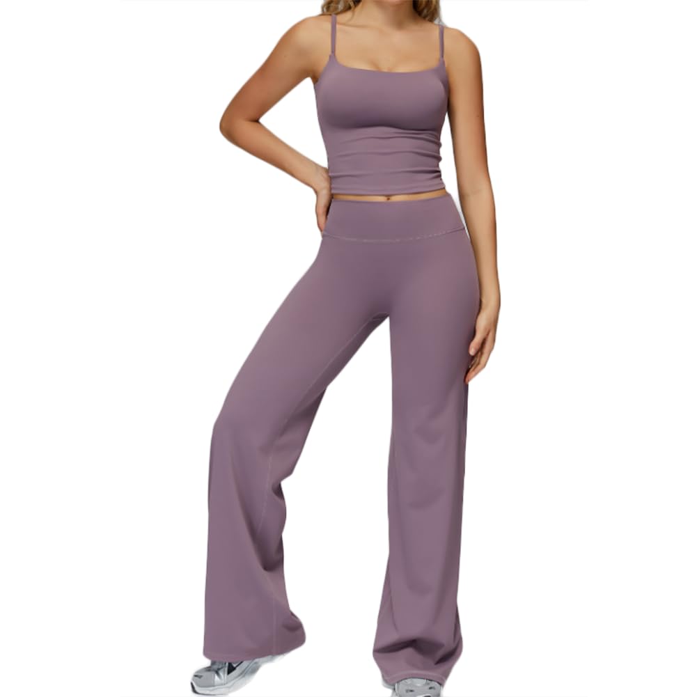 XYFfybhsd Women's Sleeveless Vest Flares Legging Yoga Set Fitness Wear Gym (Size:M,Color:Purple)