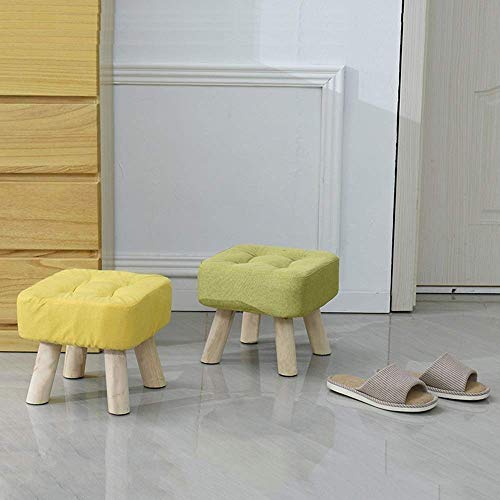 Tabouret bas en bois massif jaune NMDCDH petit banc de salon lavable taille S - 5