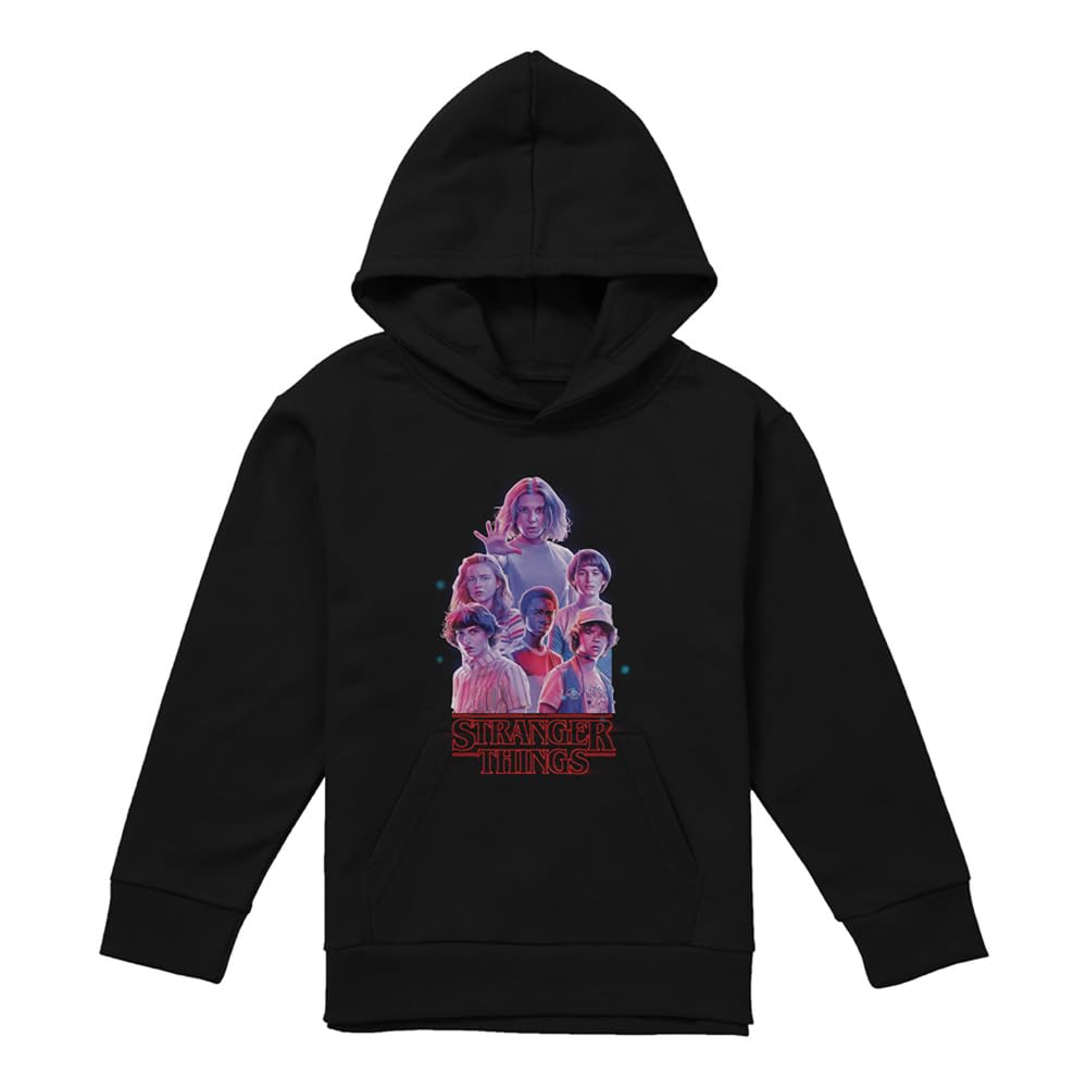 Stranger Things Pink Glow Group Youth Kids Boy Girls Pull-Over Hoodie, Athletic Heather, 9-11