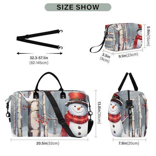 Large Travel Duffel Bag, Christmas Snowman Forest Snow Sport Tote Gym Bag, Shoulder Weekender Overnight Bag for Women Men, Carry On Luggage with Toiletry Bag3