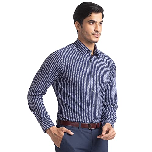 Image of Colorplus Men's Pure Cotton Stripe Pattern Classic Fit Polo Neck Half Sleeve Casual T-Shirt