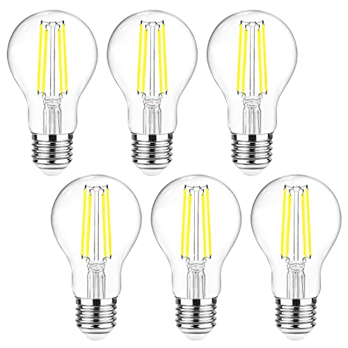 Ascher 60 Watt Equivalent, E26 LED Filament Light Bulbs, Daylight 5000K, Non-Dimmable, Classic Clear Glass, A19 LED Light Bulb with 80+ CRI, Pack of 6 Ascher 60 Watt Equivalent, E26 LED Filament Light Bulbs, Daylight 5000K, Non-Dimmable, Classic Clear Glass, A19 LED Light Bulb with 80+ CRI, Pack of 6