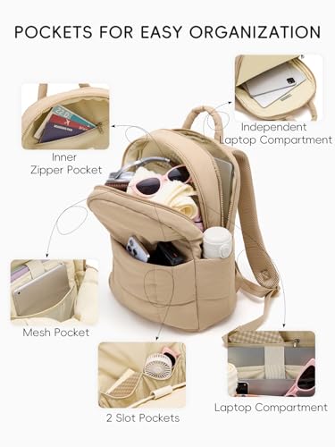 Image of WESTBRONCO Puffer Laptop Backpack for Women Travel Backpack for Women Airplane Approved Backpack with 16'' Laptop Compartment