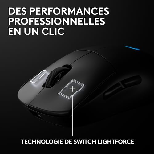 Logitech G PRO 2 Lightspeed, souris de gaming sans fil, pour droitier ou gaucher, maximum de 4 boutons latéraux magnétiques personnalisables et commutables, capteur 44K DPI, recharge USB-C, PC/Mac - N