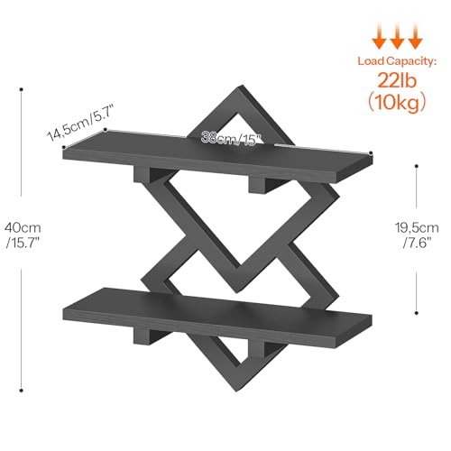 Image of HOOBRO 15 inch Floating Shelves for Wall, Set of 2 Wall Shelf, 2-Tier Hanging Shelves, Wall Mounted Storage Shelf, Display Rack, for Living Room Bedroom Kitchen Bathroom, Black BB14BJP201