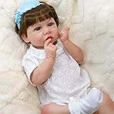 Andenley Reborn Baby Dolls 22inch Realistic Newborn Baby Doll Girl Full Body Vinyl Washable Saskia Real Life Baby Doll with Clothes and Bottles Gift Set for Kids Age 3+