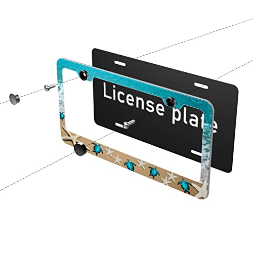 Sea Turtle Beach License Plate Frames Turquoise Car Accessories Aluminum Stainless Metal License Plate Holder Auto Car Accessories Tag Decorations With 2 Holes Screws Standard Size 2 Pcs Set For Men #TOP4