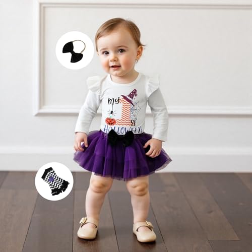 My 1st Halloween Baby Girl Outfit Ruffle Long Sleeve Romper Tulle Tutu Skirt Headband Leg Warmer Clothes Set4