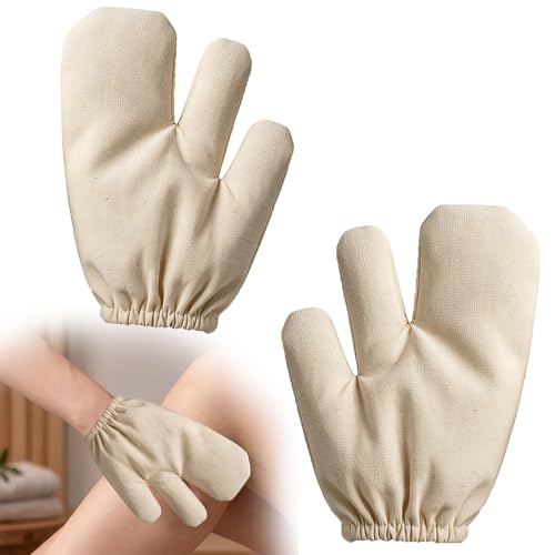 Image of Gloves Raw Silk Massage for Dry Brushing, 2 Pcs Natural Exfoliating Glove, Body Scrub Mitt for Lymphatic Drainage, Skin Detox and Dead Skin Cell Remover, Unisex Size