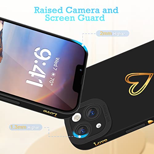 Casewind Iphone 13 Case,Iphone 13 Phone Case,Cute Gold Love Heart Pattern With Hand Strap Slim Thin Shockproof Case Cover Soft Tpu Bumper Full Camera Lens Protection Case For Iphone 13,6.1 Inch,Black #TOP1