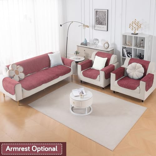Image of HOKIPO Quilted Sofa Cover 5 Seater Set (3+1+1) - Sofa Cover for Seat & Back | 'Quilt Classic' Pink (IN-927 * 2+925 * 4-Onion)