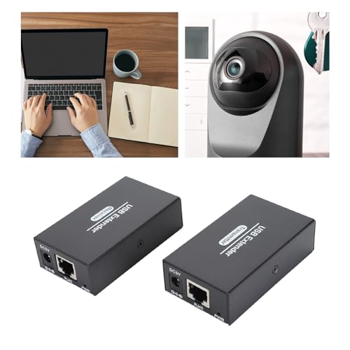 Estensore USB 2.0, 4 Porte su Rete Cat5e Cat6 Cat7 Fino a 120 Metri, Estensione LAN Ethernet, Compatibile con Windows macOS Android Linux, Alimentatore Europeo