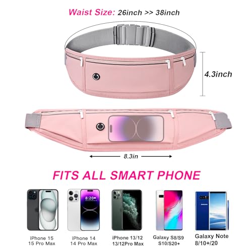 Image of Slim Running Belt for Women Men,Runners Fanny Pack Phone Holder,Money Belt,Running Gear Accessories,with 3 Pockets.(Pink)