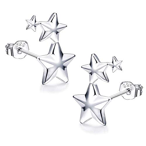 Fu You Pendientes Mujer de Plata de Ley 925 Aretes 3 Estrellas Pendientes para Mujer Niña con Caja Regalos