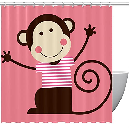Rideau de douche singe rose 168x183 cm imperméable avec crochets - 2
