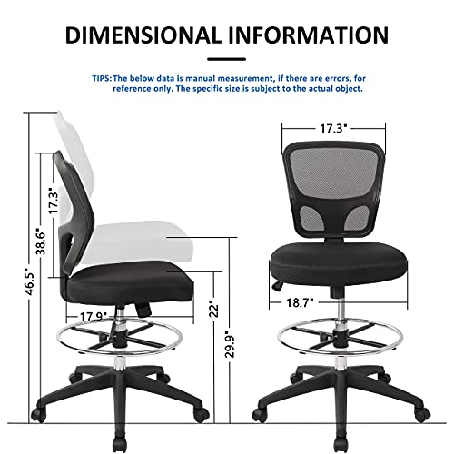Mesh Drafting Chair Tall Office Chair Ergonomic Standing Desk Chair With Tilt Seat And Adjustable Foot Ring (Black) #TOP6