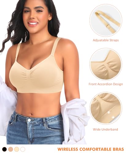 Image of Wireless Sewn in Padded Bras for Women Comfortable Full Coverage Bralettes No Underwire Everyday Tshirt Bra