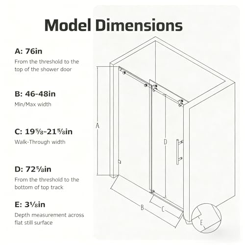 Image of 46-48 inch W x 76 inch H Frameless Sliding Shower Door, Bathroom Soft-Close Shower Glass Doors with 5 /16 inch (8mm) SGCC Tempered Glass and Stainless Steel Hardware, Reversible Installation, Brushed Gold
