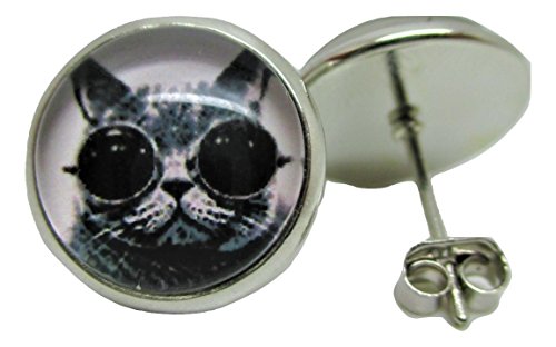 Steampunk Cat Stud Post Earrings - New - Pair!