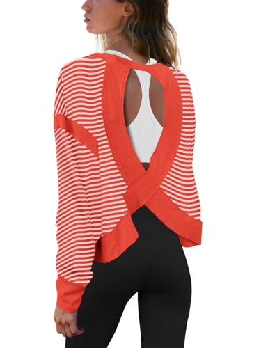 Image of Panadila Womens Open Back Workout Tops Long Sleeve Shirts