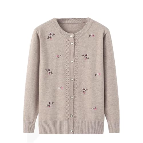 Women Knitted Sweaters Autumn Winter Printed Middle Aged Mother Embroidered Long Sleeve Cardigan Tops Button Sweater