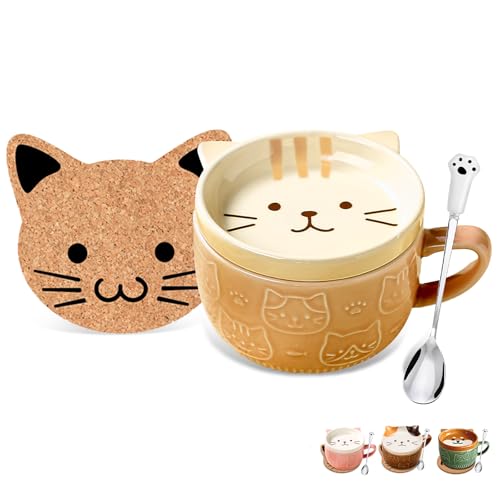 BigNoseDeer Presentes para mulheres, lindo gato kawaii, caneca engraçada, canecas de café com tampa, canecas de café para amantes de gatos, mulheres, meninas, meninos, Natal, presente de aniversário