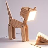 HROOME Unique Bedside Table Lamp Cat Adjustable Body Fun Wooden Desk Lamp with Dimmable Touch Switch Warm White Light Gift for Kids Room, Living Room, Boy's Girl's Bedroom, College Dorm, Bookcase