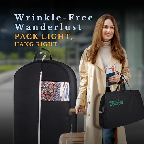 Personalized Gusseted Garment Bags for Travel- Custom Breathable Black Suit Bags With Two Mesh Pockets for Men and Women - Ideal for Travel, Suites Cover, Shoes and Storage with Carry Handle4