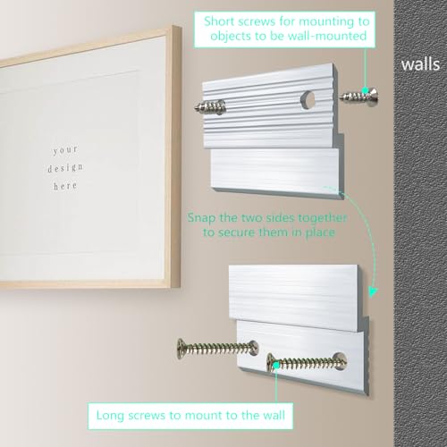 Image of 2 inch French Cleat Picture Hanger, 10 Pairs Heavy Duty Aluminum Z Clips Interlocking Wall Mounting Brackets with Screws for Hanging Photo Panel Mirror Whiteboard Cabinet Shelf Headboard Art (Silver)