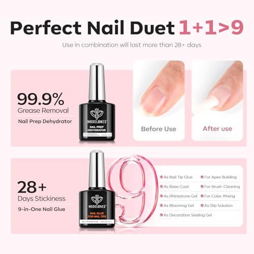 Image of modelones X Nail Gel Kit, , 9-in-One Glue Prep Dehydrator UV Light Clipper | 510Pcs Extra Short Oval Round Fake Nails 15Sizes Pre-shaped Half Matte Press on Oval Tips for Extension DIY Salon