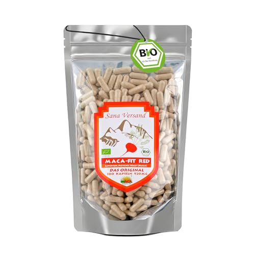 Maca Fit Kapseln Red hochdosiert & vegan, 300 Stk a 920mg – rein rotes Maca Pulver in Kapselform –Nahrungsergänzungsmittel, rein pflanzlich ohne Zusatzstoffe, Vegan Gluten und Laktose frei.
