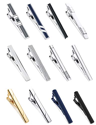 Jstyle 12 Pcs Tie Clips for Men, Classic Tie Bar Clip Set for Regular Ties Necktie Tie Bar Pinch Clips, Wedding Metting Business Tie Pin Clips with Luxury Box Gift2