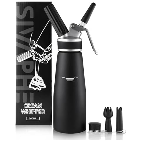 Sivaphe Professional Whipped Cream Dispenser Aluminum Grade Canister, Heavy Duty Cream Whipper Homemade Bliss, Portable Whipped Nitro Coffee Maker Black（Chargers Not Included) Cover